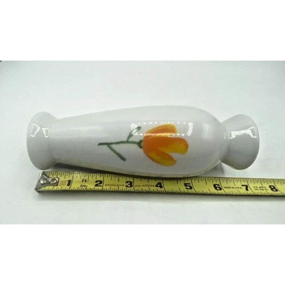 Takahashi San Francisco White Yellow Floral 7 1/2” Bud Vase Made Japan Cottage